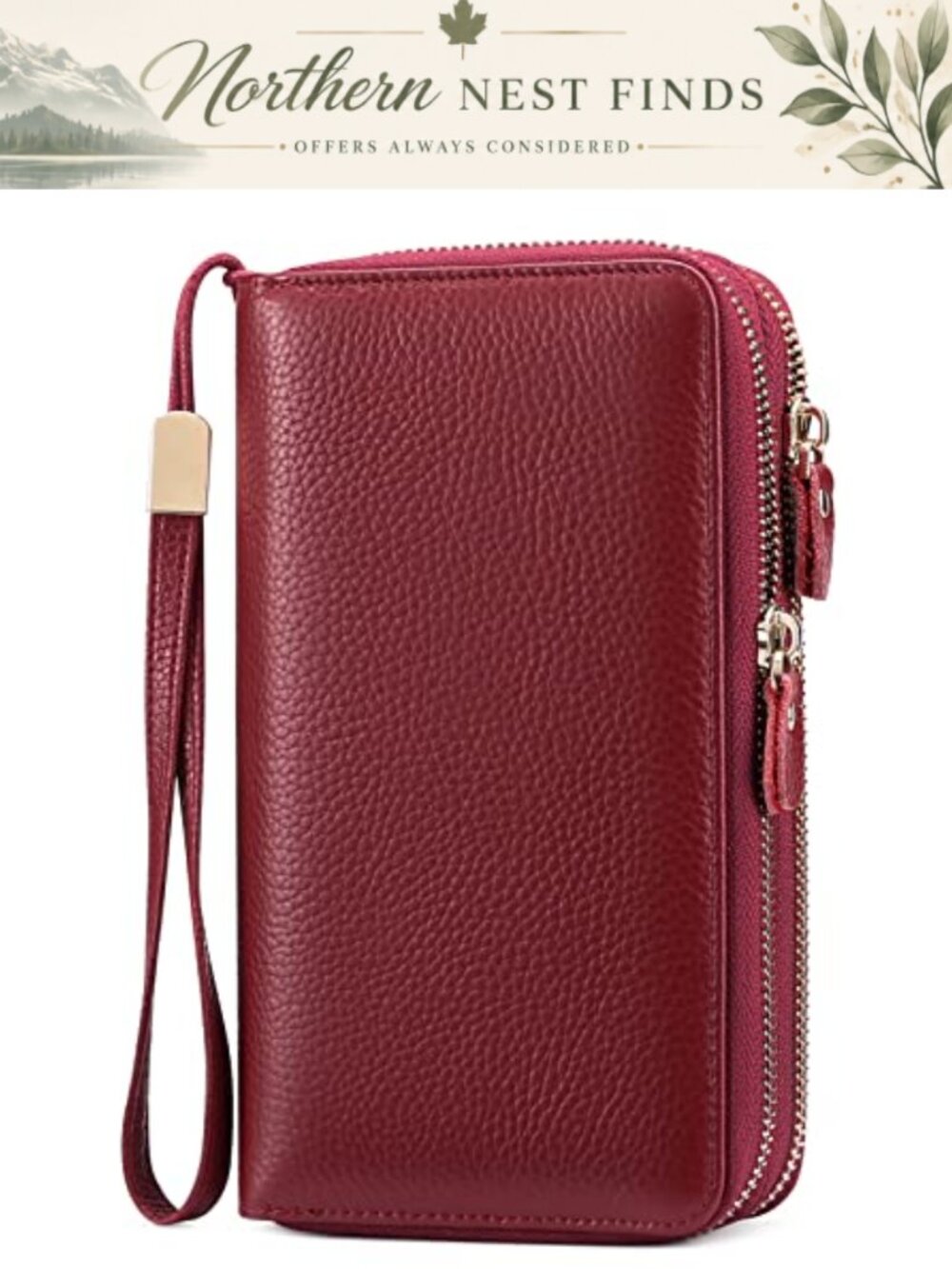 Genuine Leather RFID Zip Around Large Wallet Wristlet